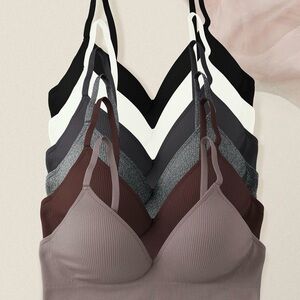 Stylish Ribbed Bralette Set - Black, White, Gray, Brown